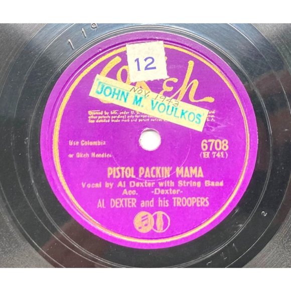 Al Dexter Troopers Pistol Packin Mama 10" Record 78RPM Okeh 6708 Rosalita - Picture 1 of 5